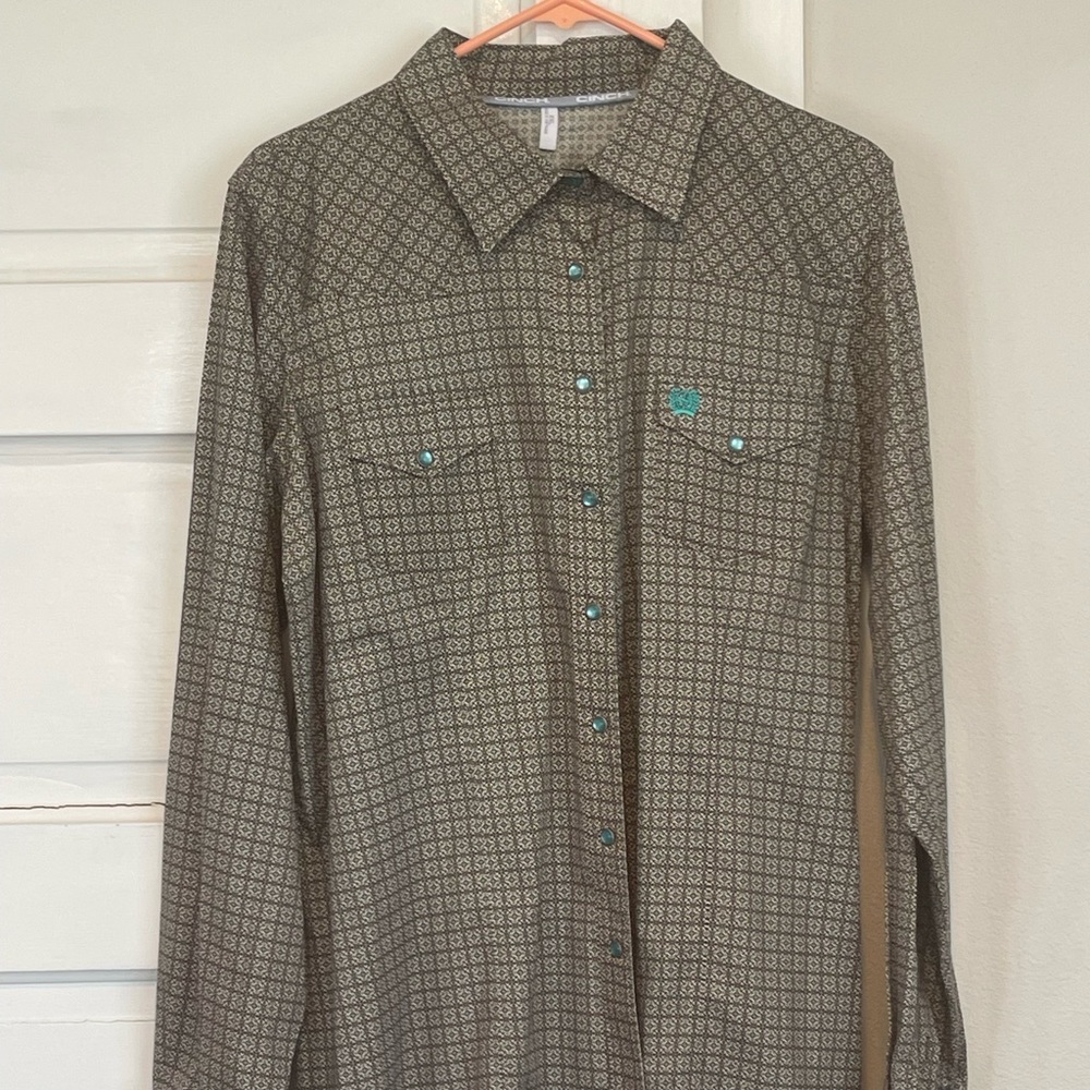 Cinch long sleeve spring green snap shirt
